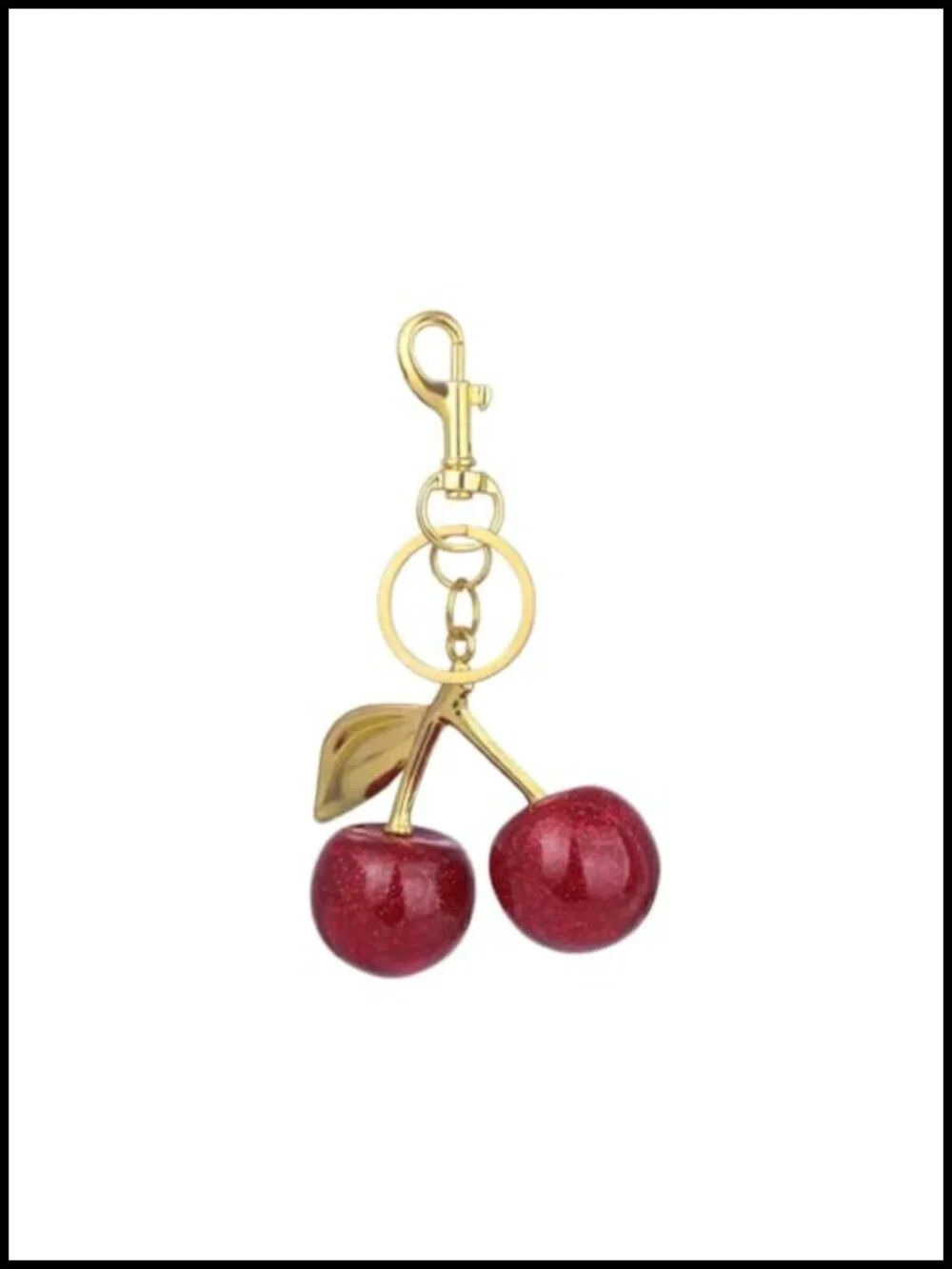 Crystal Resin Cherry Charm Purse Keychain Keyring Antique Gold Finish